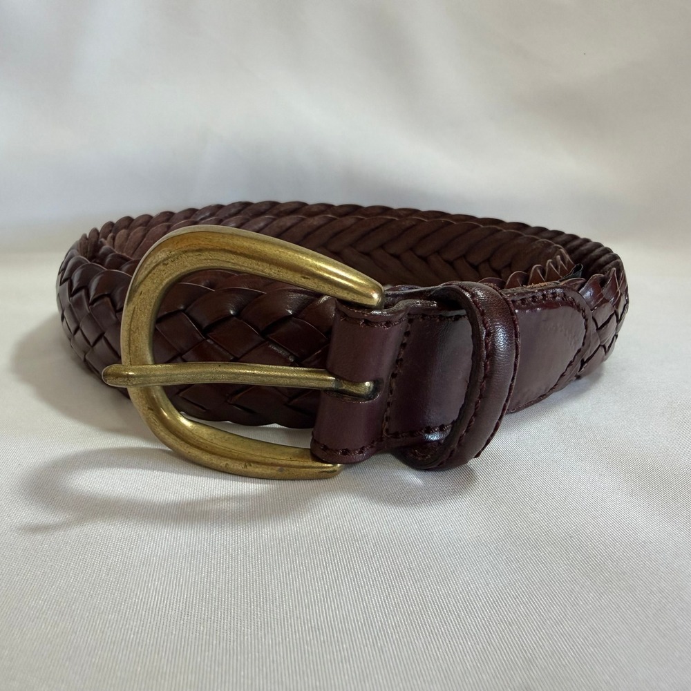 Vintage Brighton 68806 Braided Brown Leather Belt Brass Buckle Size 34 M/L